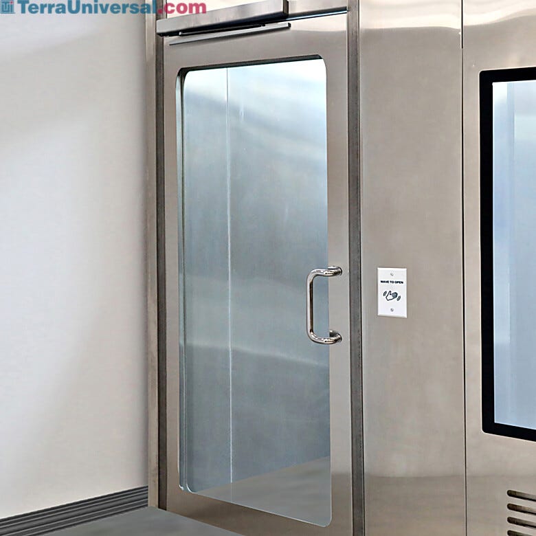 Left hand reverse stainless steel cleanroom door with a full view window  |  1997-87-HW-L displayed