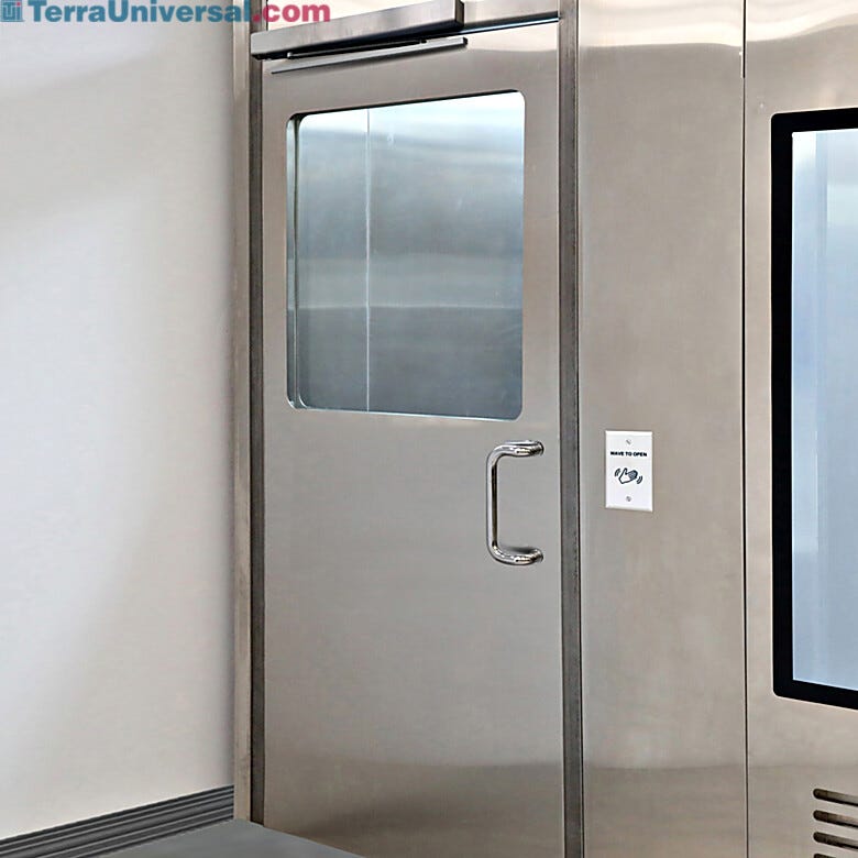 Left hand reverse stainless steel automatic cleanroom door  |  1999-87A-HW-L displayed