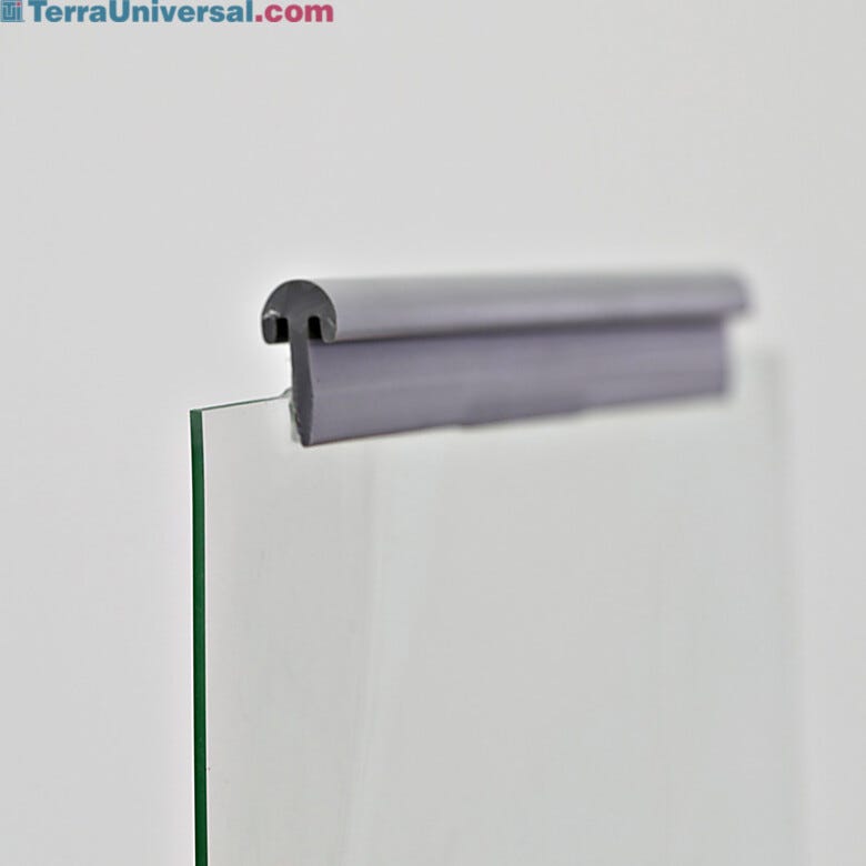 Top portion of transparent anti-static PVC vinyl strip curtain with included hook for easy hanging | 1320S-08 displayed