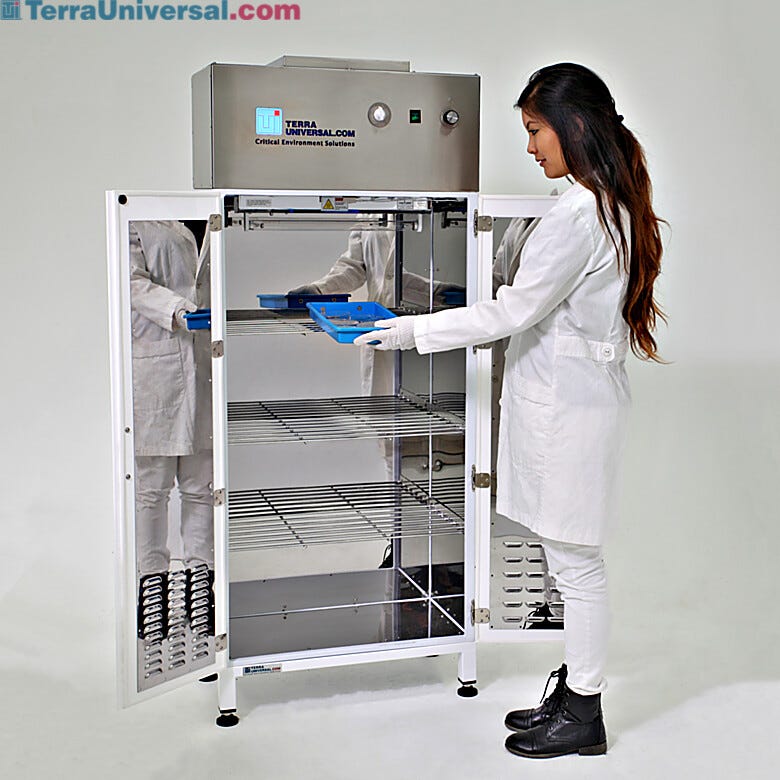 UV Sterilization cabinet with HEPA filtration and mirrored stainless steel interior | 6081-05B displayed