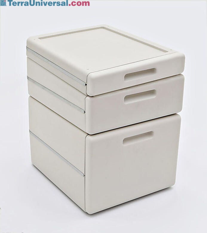 Stackable drawers mount easily under work surfaces and shelves.