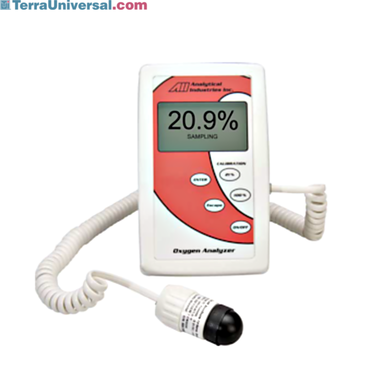 Handheld, portable oxygen analyzer with remote, corded sensor to monitor the oxygen concentration in dryboxes  |  9505-26 displayed