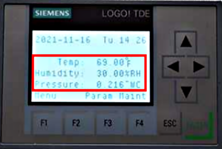 An optional LCD display to monitor environmental conditions of the sterile storage cabinet remotely thorugh a 0-10 VDC signal  |  3947-03 displayed