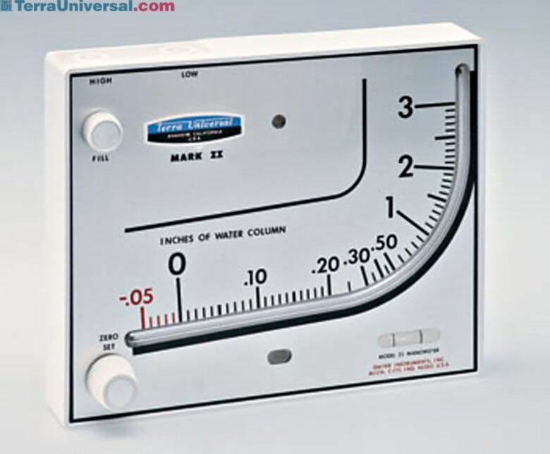 Measures pressure differentials across a cleanrooms air filter to ensure correct filter operation | 1500-09 displayed