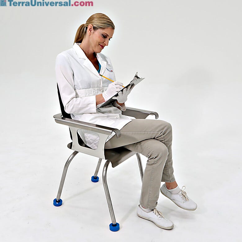304 stainless steel cleanroom chair with arm rests and non-skid polyurethane leveling feel  |  2806-90 displayed