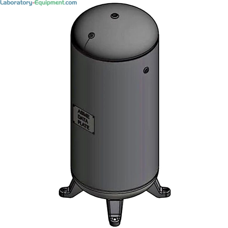 The Atlas Copco LV Series Vertical Air Receiver is a high-pressure compressed air storage vessel designed to smooth pressure variations  |  6800-PP-03 displayed