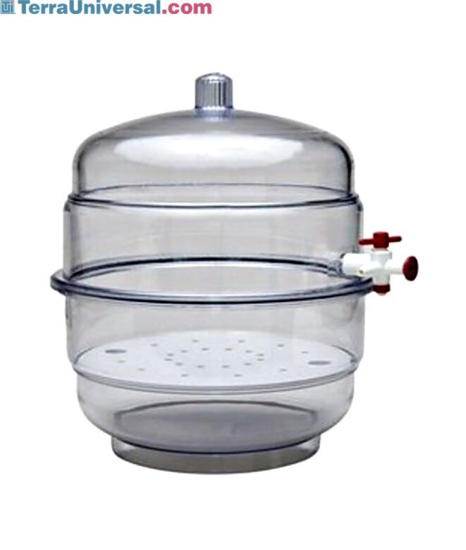 Compact drying chamber ideal for lab use; includes stopcock for connection to vacuum tubing | 1539-51 displayed