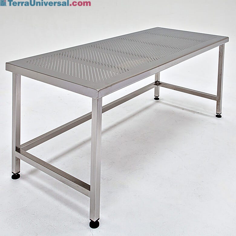 Cleanroom-compliant, ISO 4, table with perforated top to optimize airflow and minimize dust accumulation | 9604-57 displayed