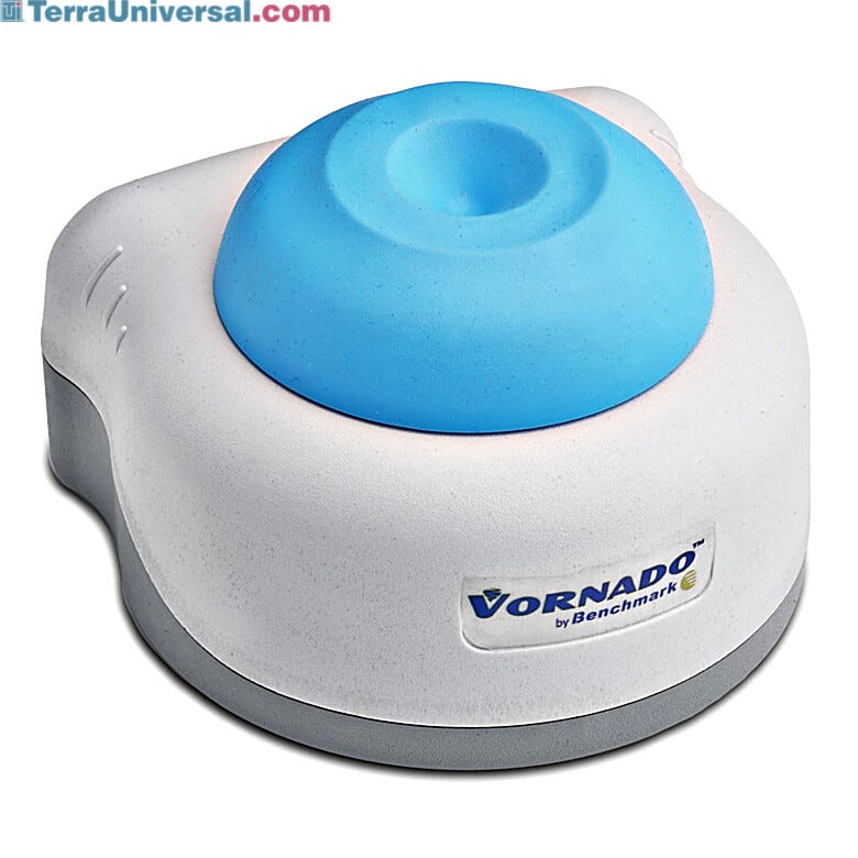 Benchmark Scientific’s Vornado™ Mini Vortex Mixer can instantly create a vortex in tubes up to 50mL  |  2816-01 displayed