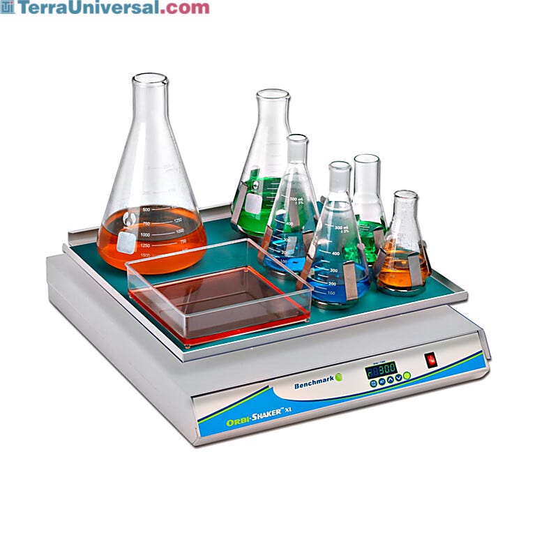 Benchmark Scientific’s Orbi-Shaker™ XL features a large (optional MAGic Clamp™) platform | 2823-12 displayed