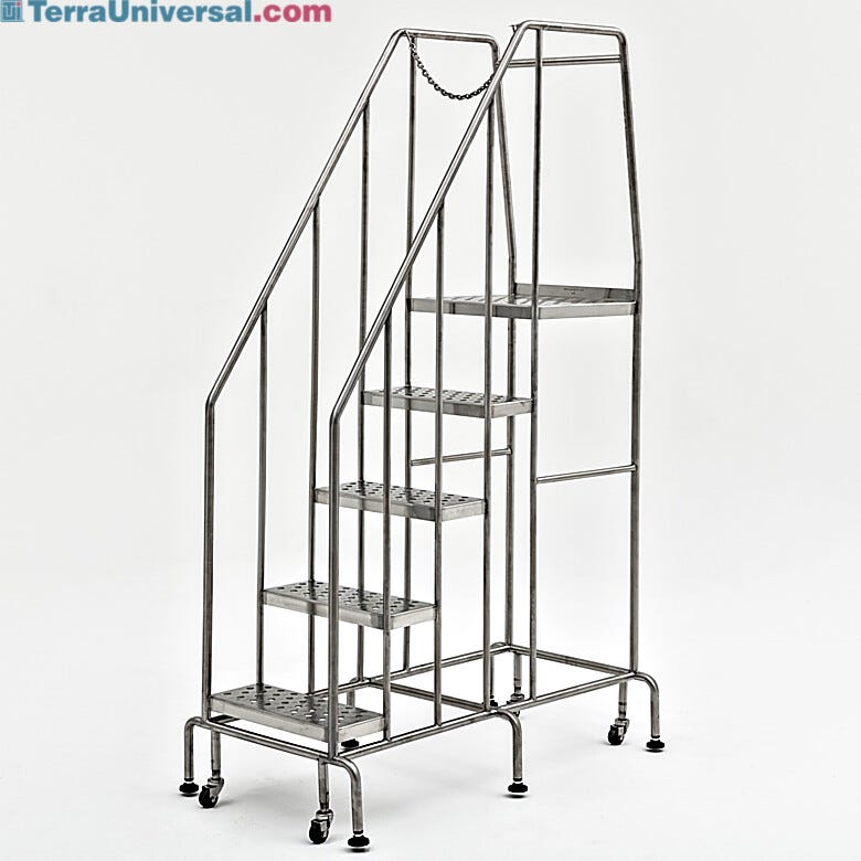 Terra’s BioSafe® 5 step ladder features a streamlined design with minimal crevices to simplify cleaning and reduce particle accumulation  |  2805-09B-316 displayed