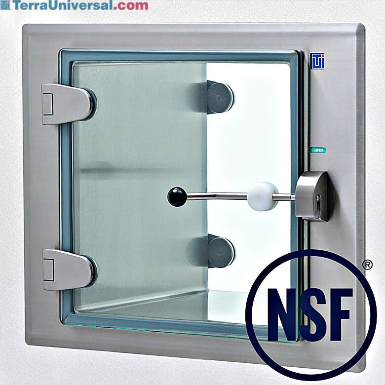 Full glass pass-through door offers full chamber visibility, with detachable stainless steel hinges and latch arm for easy cleaning and replacement  |  2627-13 displayed