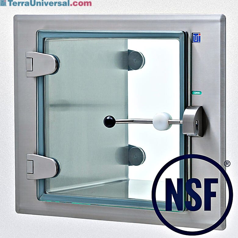 Full glass pass-through door offers full chamber visibility, with detachable stainless steel hinges and latch arm for easy cleaning and replacement | 2627-13 displayed