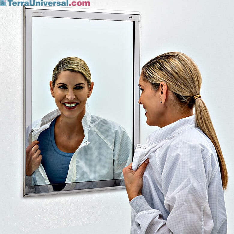 BioSafe® cleanroom mirrors eliminate sharp edges to simplify cleaning. Industrial-grade, copper-free glass insures optimal cleanliness and corrosion protection  |  5252-54B displayed