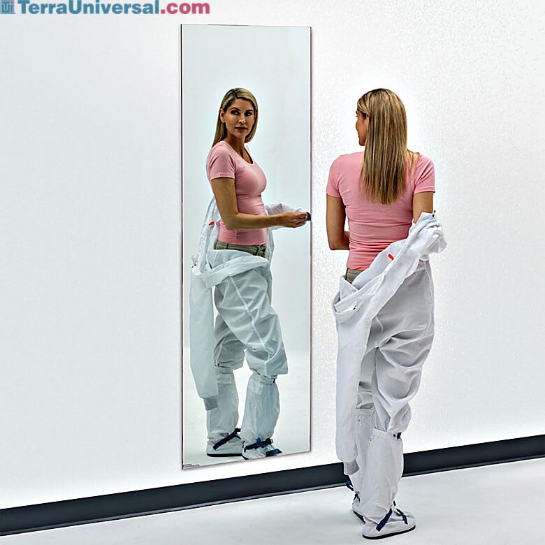 BioSafe® cleanroom mirrors eliminate sharp edges to simplify cleaning. Industrial-grade, copper-free glass insures optimal cleanliness and corrosion protection  |  5252-59B displayed