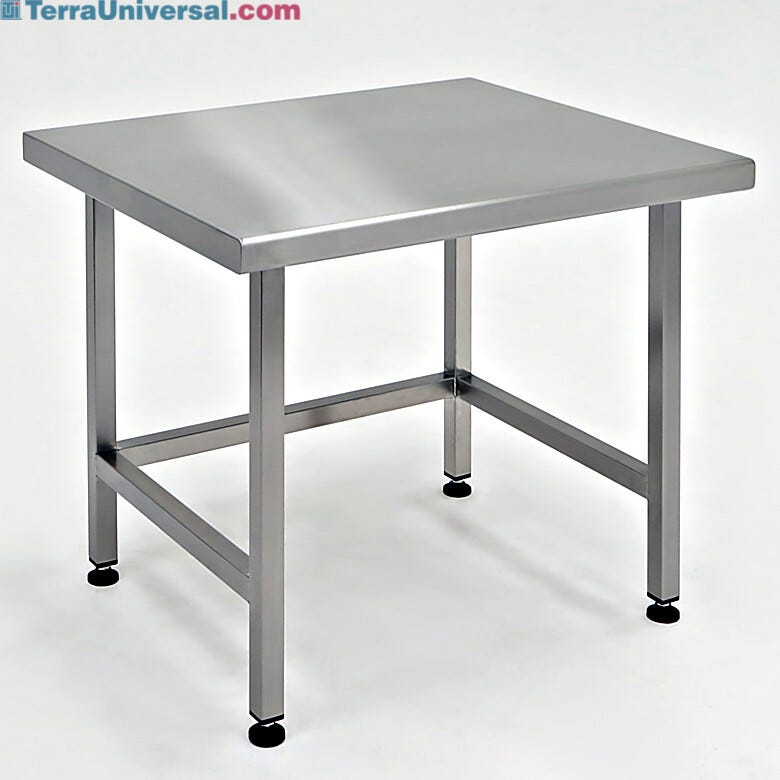 Stainless steel ISO-rated cleanroom table with solid top features ultra-smooth surfaces for easy cleaning and sterilization  |  9603-03 displayed