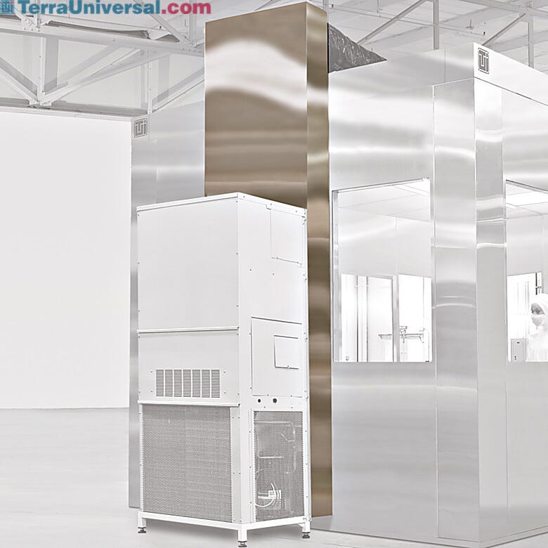 Stainless steel vertical air return connected to an air conditioning unit to recirculate air within the cleanroom | 6602-62 displayed