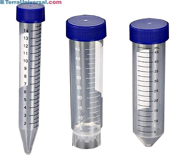 15 ml and 50 ml Polypropylene Centrifuge Tubes by MTC Bio compatible with standard rotors feature a frosted marking surface  |  5705-PP-06 displayed