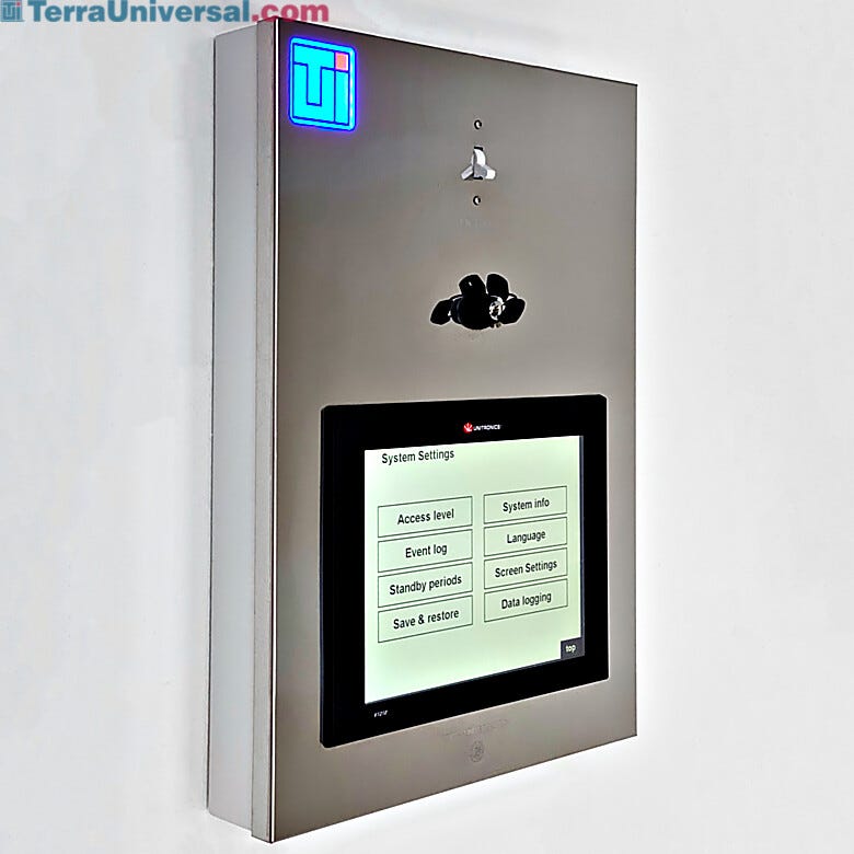 Cleanroom control panel with built-in Tier 4 touchscreen console; datalogging (pressure/temp/RH) and FFU control for up to 16 rooms, 200 FFUs  |  6607-04 displayed