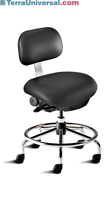 Biotfit ISO4 black desk chair includes high profile tubular steel base, dual-wheel casters, footring and four-way contouring seat