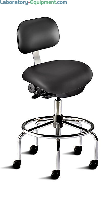 Biofit ISO4 black high bench chair includes high profile tubular steel base, dual-wheel casters, footring and four-way contouring seat