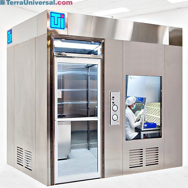 Shown is an all stainless-steel USP797 compounding room, including ante-room and buffer room  |  2900-94-SS displayed