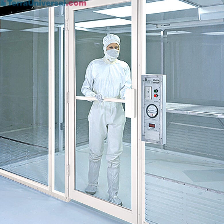 Swing door with powder-coated aluminum frame.