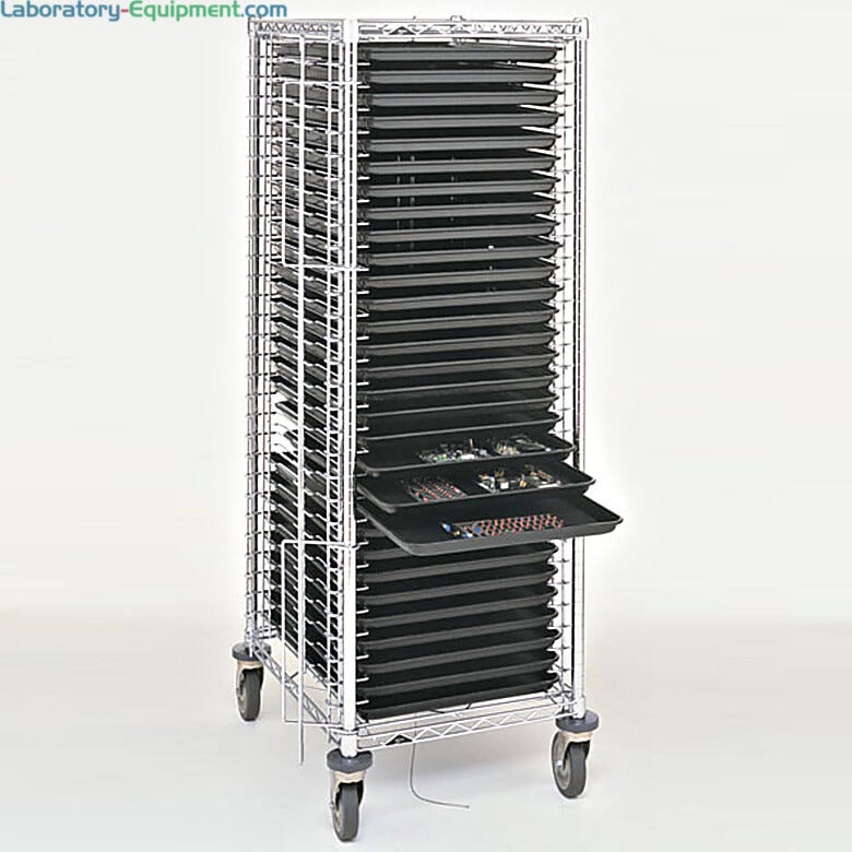Cleanroom Electronics tray cart with stop bars and vibration suppression casters  |  2650-98 displayed