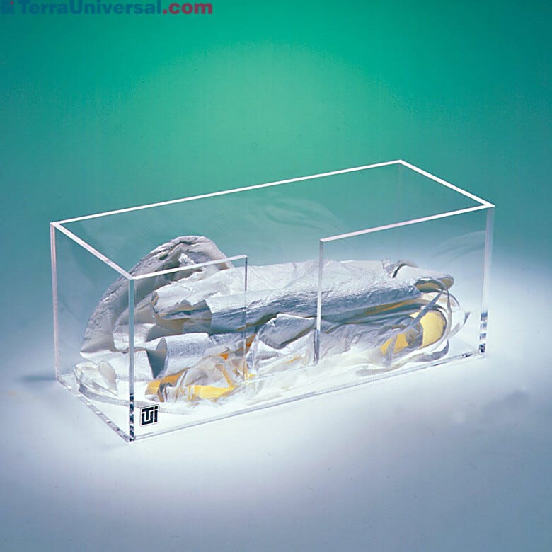 Large capacity Cleanroom Benchtop Bootie Dispensers in acrylic feature a side slot for easy access | 4950-97 displayed