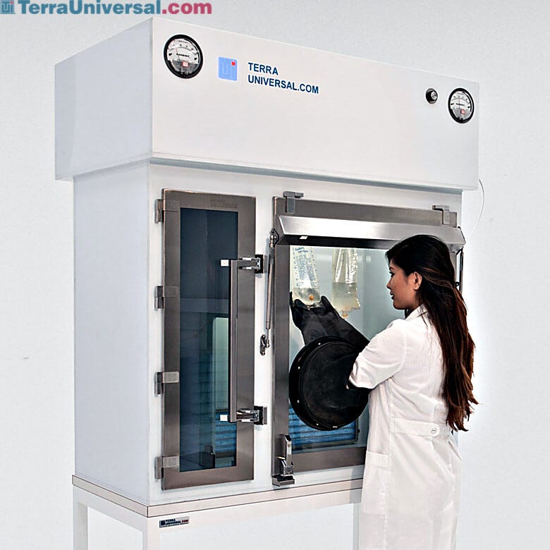USP 797-compliant BioSafe® Compounding Aseptic Isolators maintain an ISO 5 environment through HEPA filtration of both chambers  |  2900-58B displayed