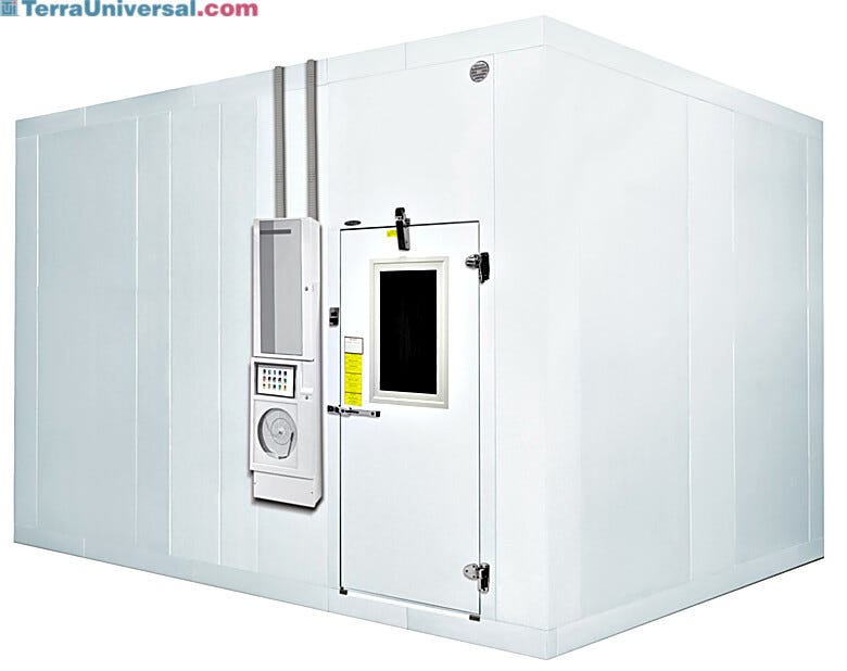Custom cold room with digital monitoring system and heavy-duty door designed for blood plasma storage and medical specimen preservation.  |  6604-67 displayed