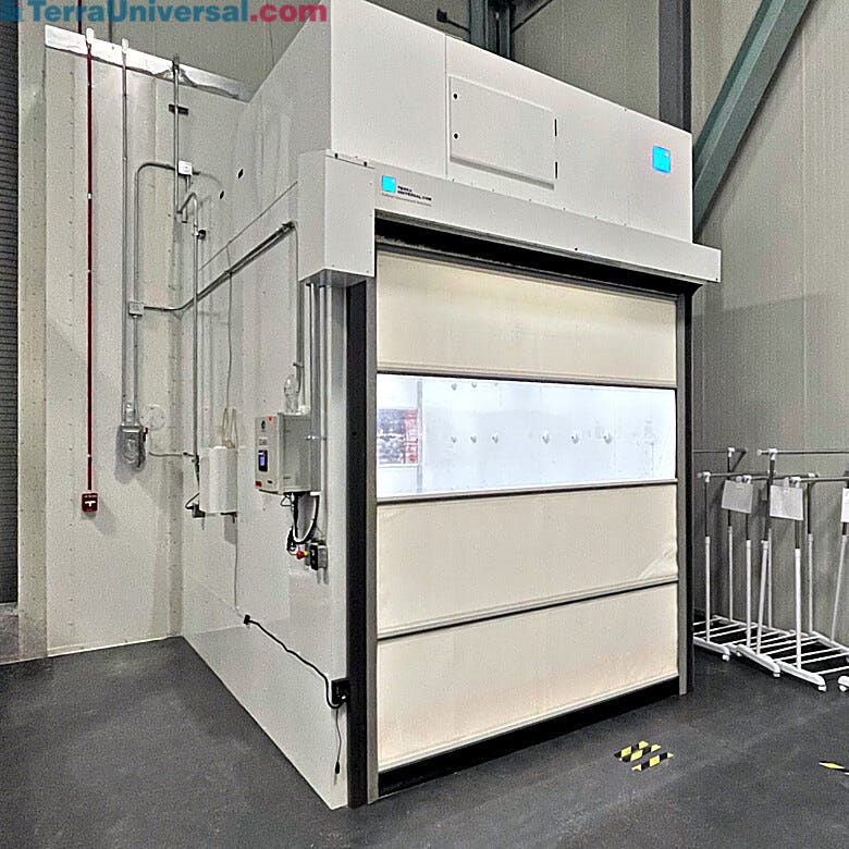 Roll-up door airshower with modesty panels designed for electric vehicle battery production  |  6010-54B displayed