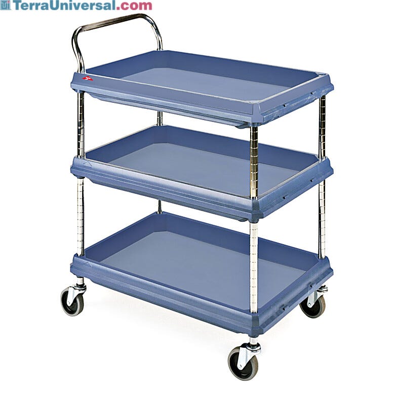 InterMetro deep ledge three shelf antimicrobial cart with adjustable center shelf  |  1532-86 displayed