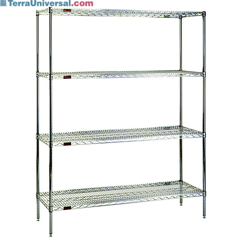Complete 4-shelf system by Eagle Group with adjustable open-wire shelves is available in low cost chrome-plated steel or corrosion resistant stainless steel