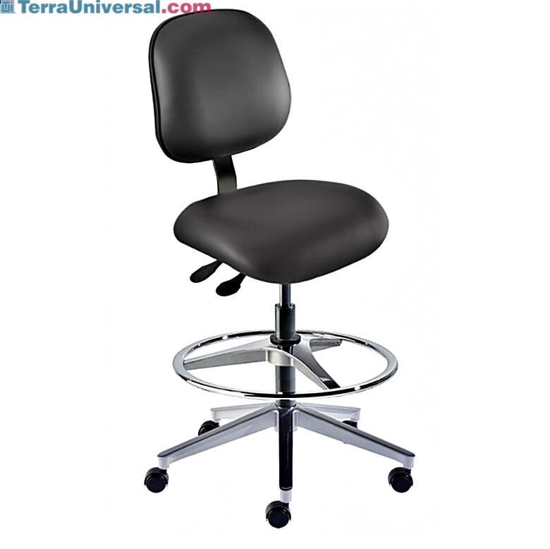 Black Elite ISO 8 Cleanroom adjustable, upholstered chair with an aluminum base by Biofit; high bench model #EEA-H-RC-T-AFP-XA-ISO8-06-P28540 | 2809-05 displayed