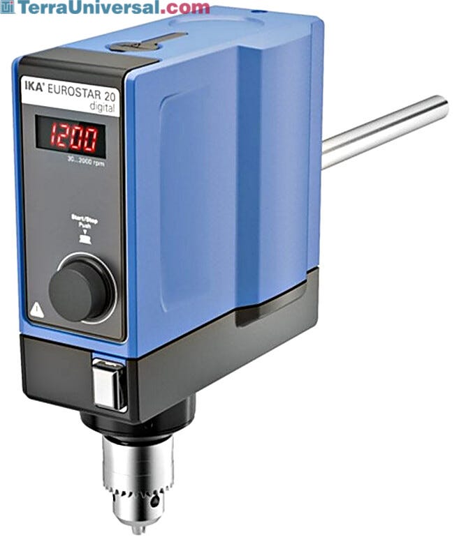 IKA EUROSTAR 20 digital Overhead Stirrer is a standard lab stirrer with a 15L capacity, overload protection and automatic speed adjustment | 6926-20 displayed