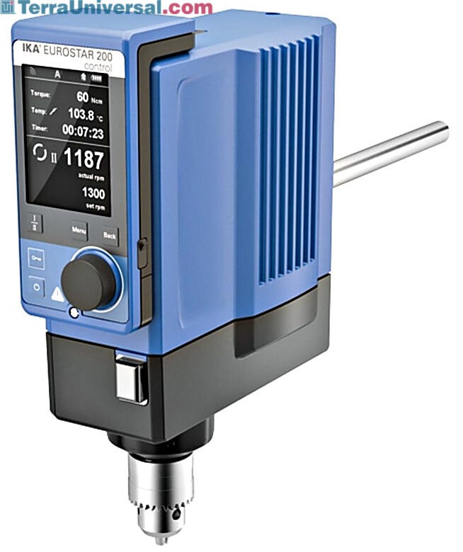 IKA EUROSTAR 200 control Overhead Stirrer with a 100L capacity features programmable functions and a wireless controller integrates with lab software  |  6926-98 displayed
