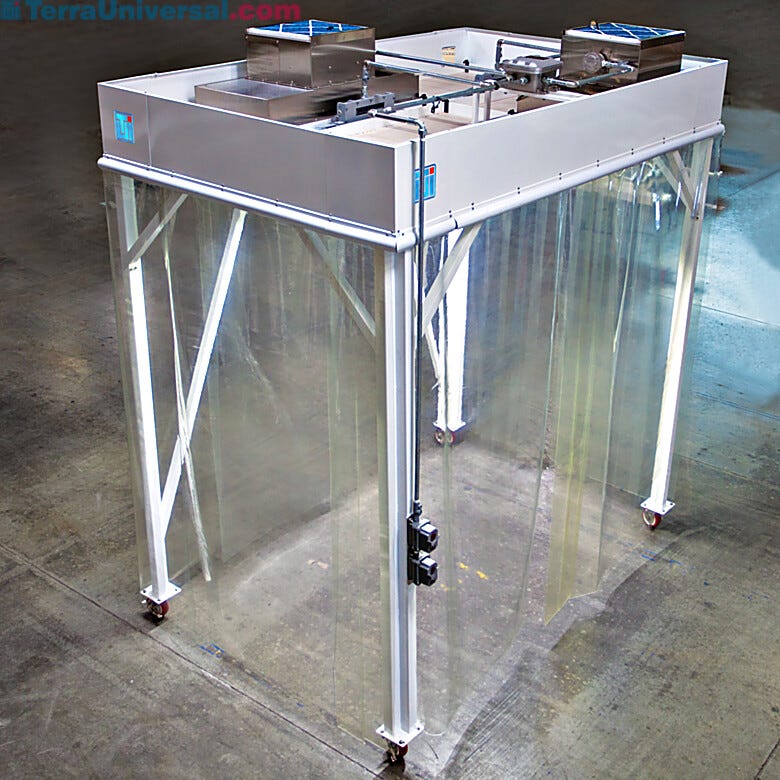 Explosion-proof softwall cleanroom with angled support bars and optional casters  |  6600-62 displayed