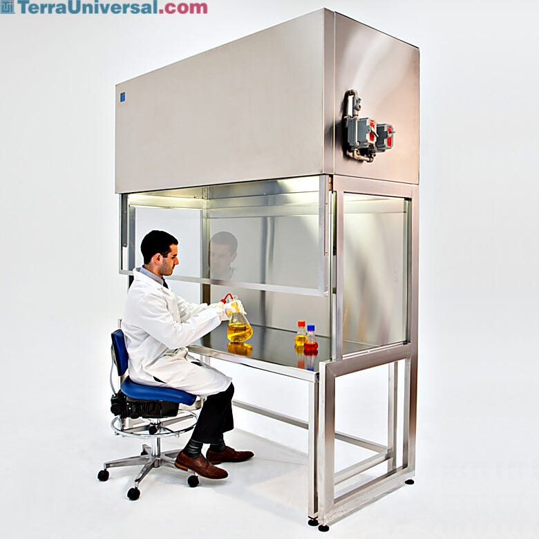 Explosion-Proof fan ventilates fumes through carbon filters for safe indoor release (not for hazardous fumes; order work surface and light separately)  |  2400-14 displayed