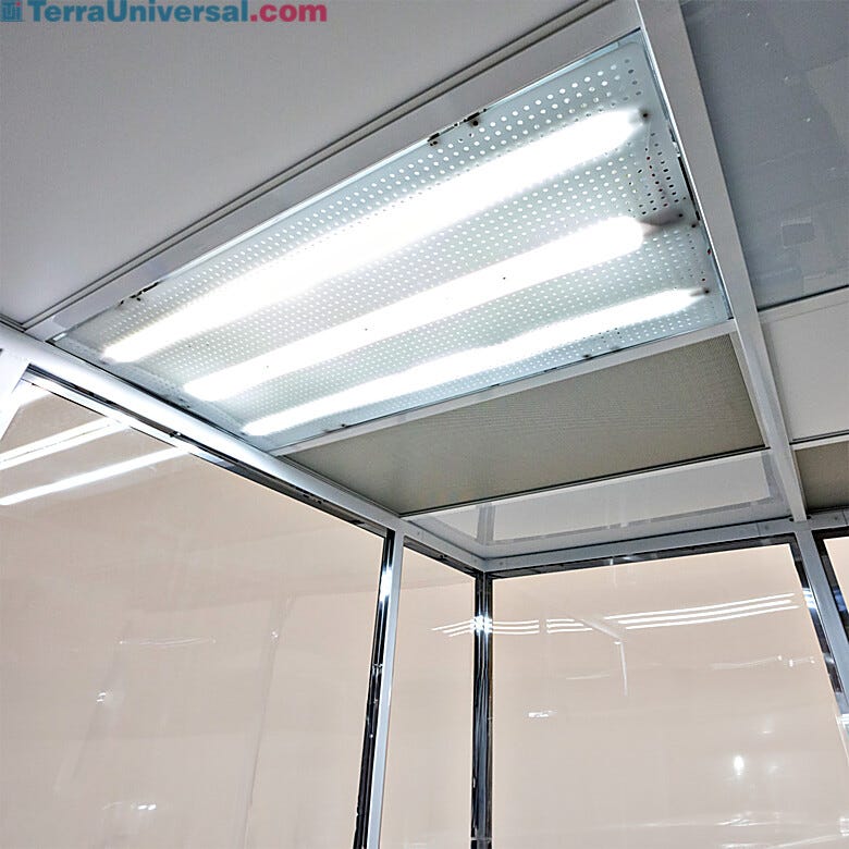 HEPA FFU with integrated LED light and static neutralizing ionizer, powder-coated steel construction  |  6601-PP-25 displayed