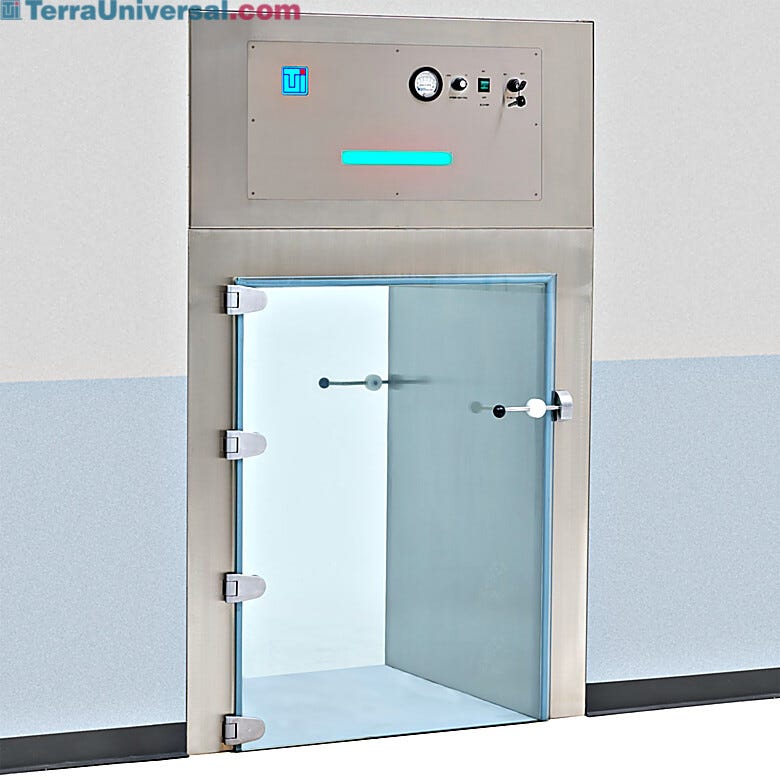 Smart recirculating filtration pass-through utilizes a pivoting bar latch with large ergonomic handle on each door that rotates into the catcher | 2627-PP-03 displayed