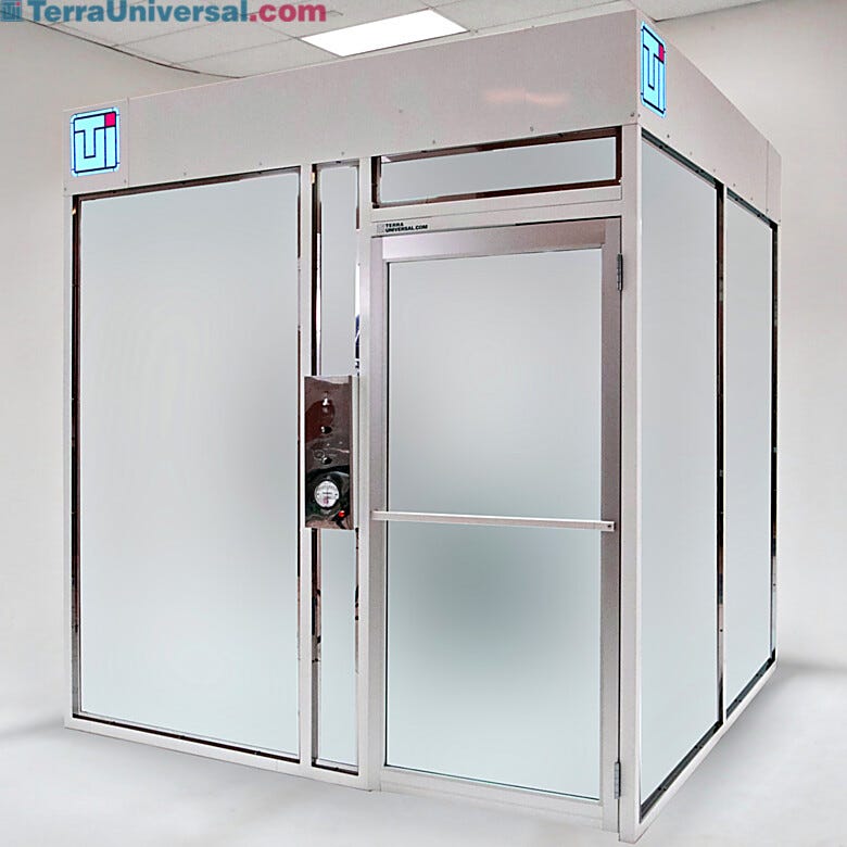 Frosted panels provide privacy for confidential or high-security operations