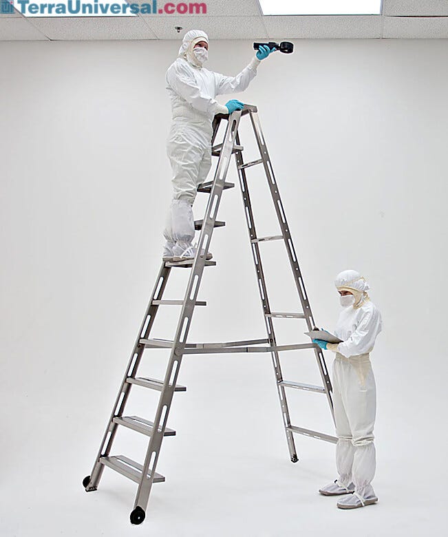 BioSafe nine step folding ladder provides access to cleanroom ceiling for maintenance operations | 2805-49 displayed