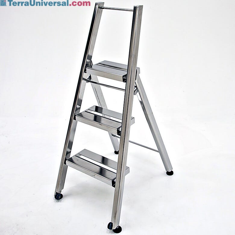 Three step BioSafe heavy duty cleanroom folding step ladder is ideal for repair work or other out-of-reach tasks that could require the use of tools | 2805-97 displayed
