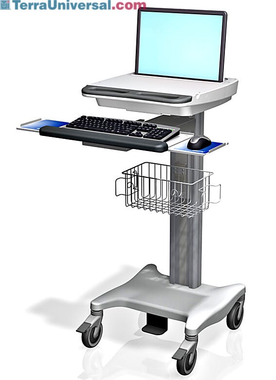 VHCR Series Monitor and Keyboard Adjustable Height Computer Cart shown with Props  |  9600-77A displayed