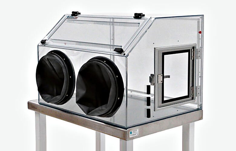 ValuLine® Portable Polycarbonate Glovebox shown with optional airlock  |  3308-56 displayed