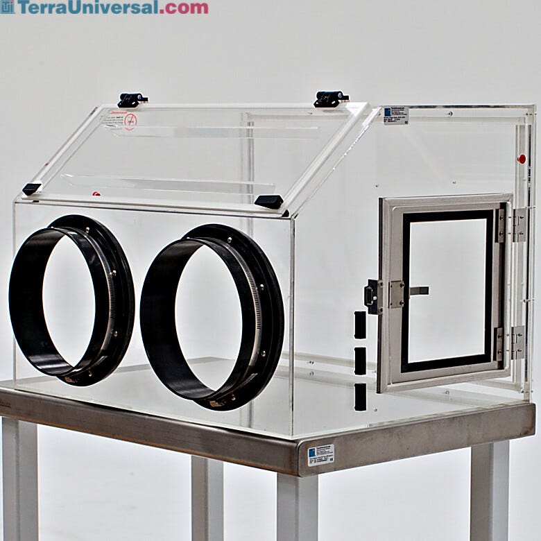 Static-Dissipative PVC ValuLine® Portable Glovebox maintains a low-humisity environment to protect moisture-sensitive parts  |  3308-52 displayed