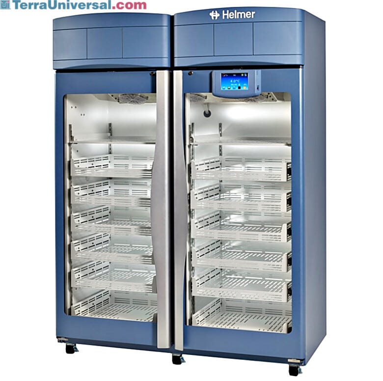 GX i.Series 2-door Pharmacy Refrigerators with OptiCool and i.C3 interface include ventilated shelves (2) and drawers (12); in 44.9, and 56.0 cu ft. models  |  6707-44A displayed