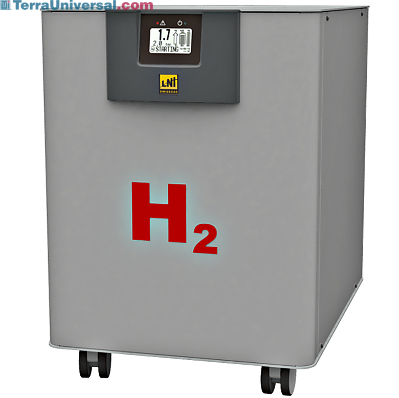 HG Pro 4M PEM Hydrogen Generators by LNI Swissgas with a 4000 cc/min flowrate, a 16 bar (232 psi), a 12L tank, a multilayer PEM cell and a high pressure GLS  |  7200-44A displayed