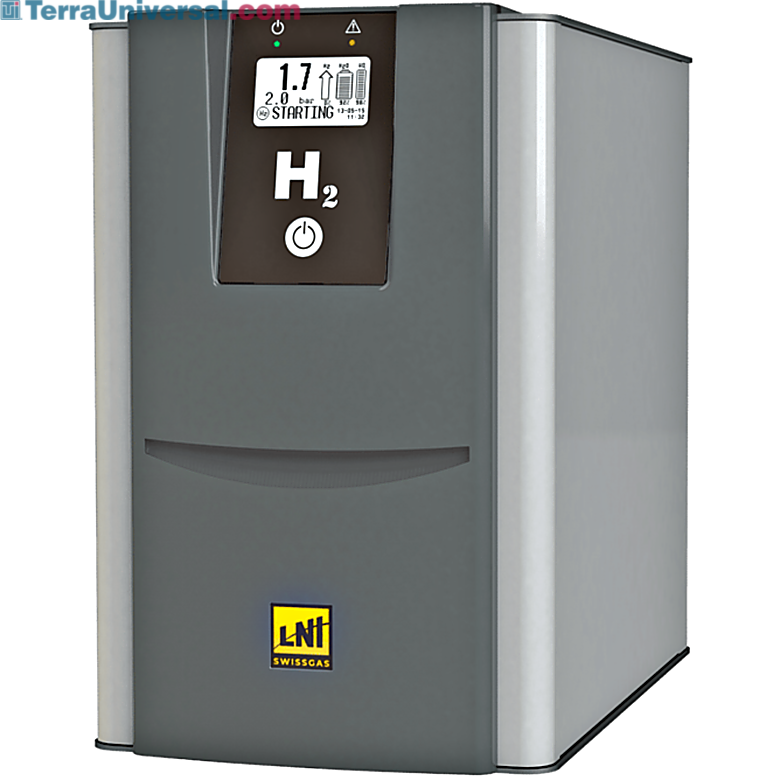 HG Pro LN PEM Hydrogen Generators by LNI SwissGas with a multilayer electrolytic cell, 1,500 cc/min flowrate, 16 bar (232 psi), less than 1 ppm N2 content